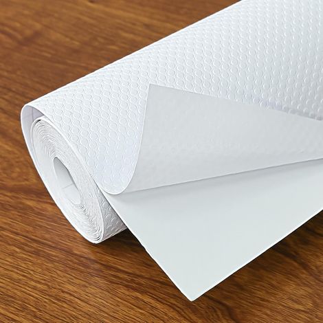 35cmx500cm Tapis Fond de Tiroir Adhésif Antiderapant, Tapis de Refrigerateur Placard Etagere Frigo, EVA Plastique Protection pour Meuble, sous Evier Cuisine (Blanc, Adhésif) (1/5)
