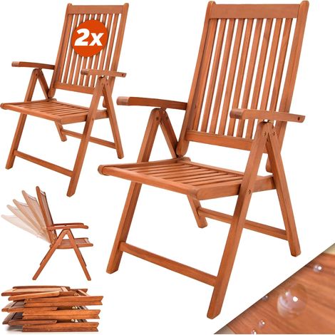 CASARIA® Set Gartenstuhl Balkonstuhl Holz FSC®-zertifiziert Eukalyptus Klappbar Rückenlehne 5-fach Verstellbar 55x70cm Garten Balkon Terrasse Klappstuhl Hochlehner Braun 2er Set (1/6)