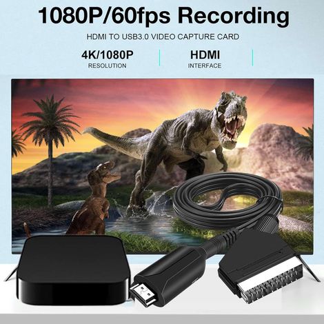 Câble convertible HDMI vs SCART, adaptable numérique-analogique avec commutateur PAL/NTSC, alimentation 5 V CC, compatible avec DVD, PS4 et box TV. (1/5)