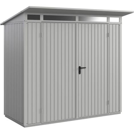 Hörmann Metall-Gerätehaus Berry Classic mit Pultdach Typ 1, 248 x 153 cm, weißaluminium, 3,8 m², 2-flüglige Tür (1/5)