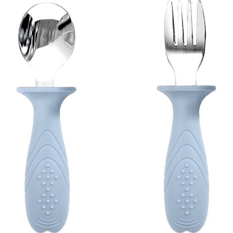 Juego de cubiertos para bebé,Juego de 2 piezas,Juego de cuchara y tenedor para niños,Acero inoxidable y silicona apta para alimentos (1/5)