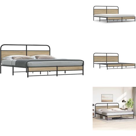 Cadre de lit en métal sans matelas chêne fumé 183x213 cm - Cadre De Lit - Cadres De Lit - Meuble De Chambre À Coucher - Lit (1/5)