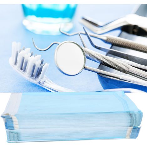 200 sachets auto-scellants pour fournitures dentaires, pochettes en PVC transparent bleu pour stérilisation (135 x 310 mm) (1/5)