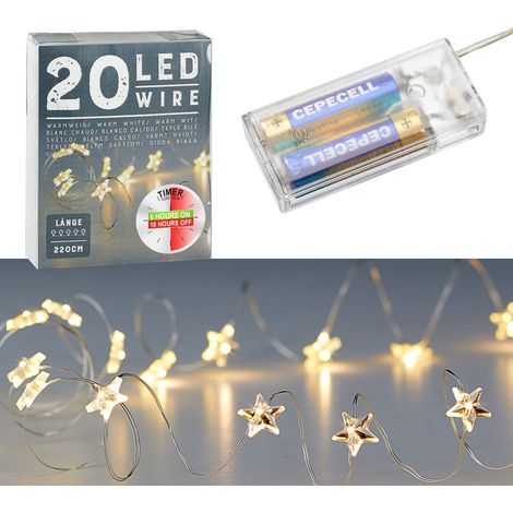 Guirlande lumineuse micro fil en forme d'étoile blanc chaud et argenté - Pour décoration de Noël - 1 x 20 LED - 220 cm (1/5)