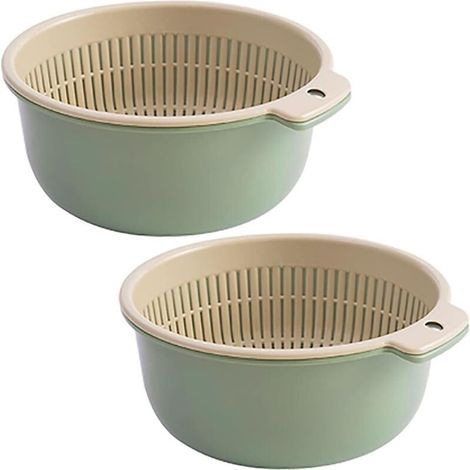 Set di 2 setacci da cucina multifunzionali, setacci scolapiatti a doppia parete per frutta, verdura e riso, accessori pratici - Crezuo