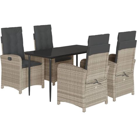 Maison Exclusive - 5-tlg. Garten-Essgruppe mit Kissen Hellgrau Po