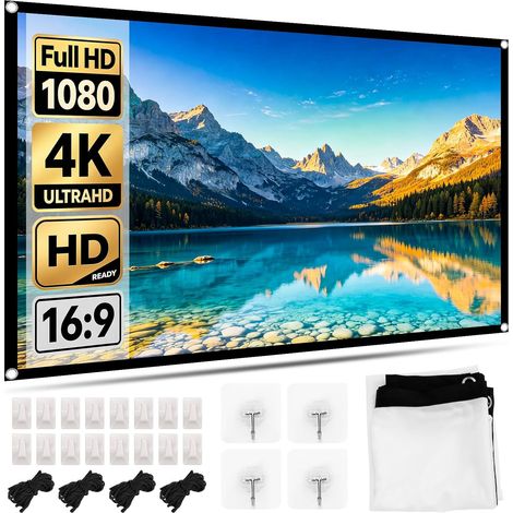 Écran de projection 16:9 de 152,4 cm - Pliable - Portable - Prise en charge 4K Ultra HD et Full HD - Toile en polyester mat anti-plis - Grand angle de 180° - Montage sans perçage - Pour home cinéma (1/5)