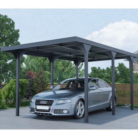 Carport toit plat acier galvanisé 15,5m2 anthracite X-Metal (1/5)