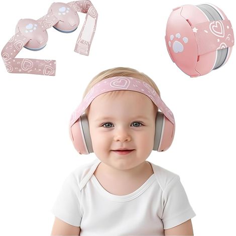 Protection auditive en forme de cœur pour bébé 25 dB, casque pour nourrisson de 0 à 36 mois, protection auditive sûre et apaisante, idéale pour les voyages, le sommeil (1/5)
