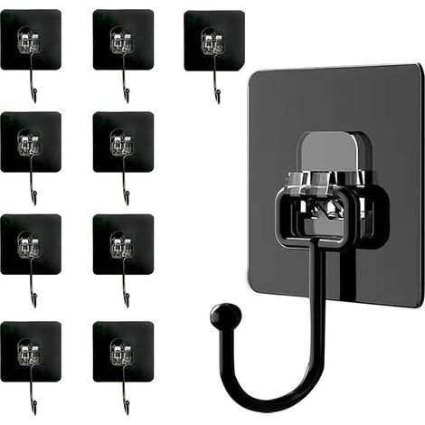 Crochets Auto-Adhésifs,Crochet Adhesif Mural,Crochet Adhésif Plafond,Lot De 10 (Charge Maximale 50 Kg) Crochets Extra Forts Noirs Étanches Et Invisibles Pour Serviettes, Plafond, Mur, Cuisine, C