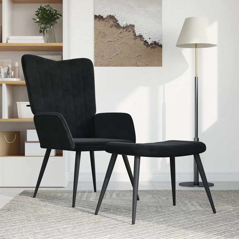 vidaXL Chaise de relaxation avec tabouret Noir Velours (1/5)