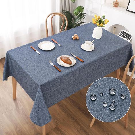 Nappe lavable aspect lin 140x220cm, hydrofuge, résistant aux rayures