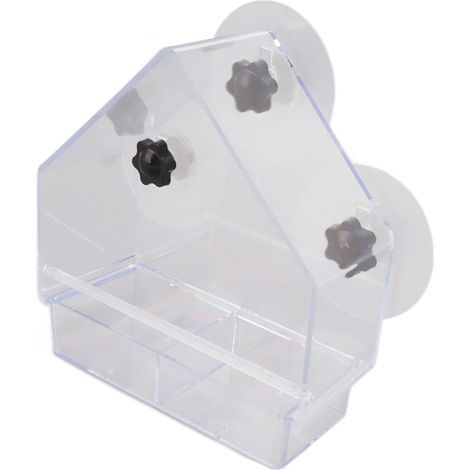 Mangeoire à oiseaux de fenêtre avec plateau amovible, transparente, durable et légère, munie de 3 ventouses robustes pour la maison (1/5)