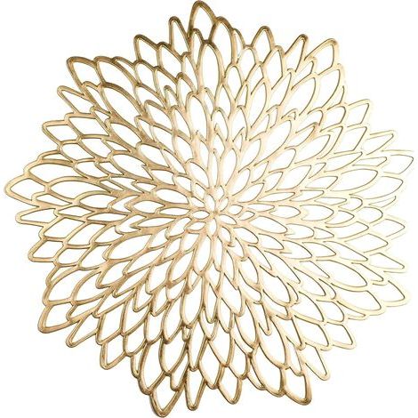 Lot de 4 sets de table ronds en vinyle doré à motifs floraux, décoration pour Noël, Thanksgiving, fêtes et mariages (1/4)