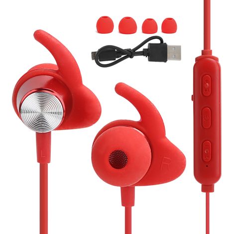Casque Bluetooth Sport avec Écouteurs Magnétiques Intelligents HIFI pour le Cou (Rouge) (1/5)