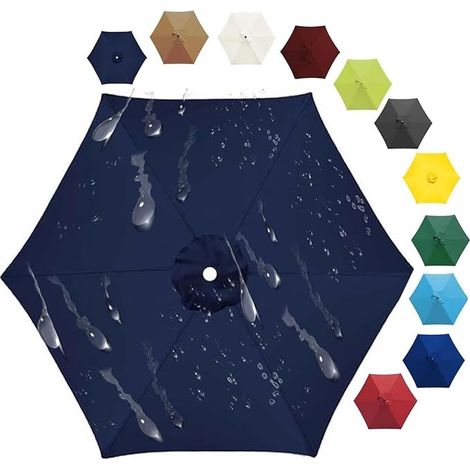 Toldo de repuesto para sombrilla, 2 m/2,7 m/3,0 m, 6/8 varillas, tela de repuesto para sombrilla, toldo de repuesto para sombrilla, reemplazar toldo viejo (azul oscuro, 6 varillas) (1/5)