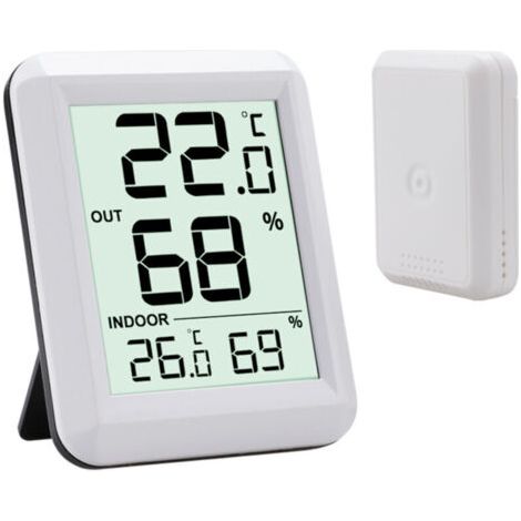 Thermomètre Intérieur et Extérieur, Thermomètre Connecté avec Capteur Extérieure sans Fil, Thermomètre Hygrometre Numérique avec Grand Ecran LCD, Commutateur ℃/℉, pour Bureau, Maison, (1/4)