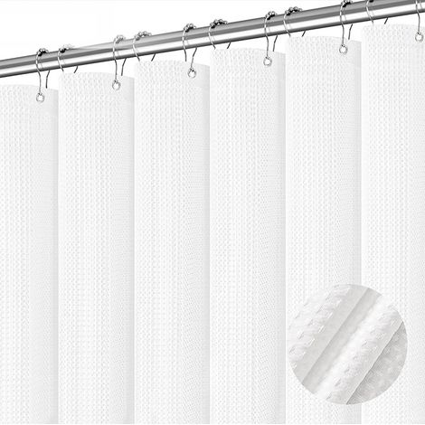 Rideau de douche gaufré avec anneau métallique pour baignoire 180 x 180 cm Blanc (1/4)