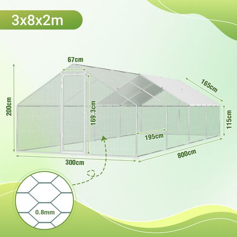 Wolketon Hühnerstall mit Dach 3x8x2 m Verzinkt aus Stahl Freilaufgehege für Hühner (1/4)