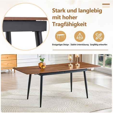 Table à manger rectangulaire 190,5 x 80 cm, plateau MDF effet bois, pieds métalliques noirs inclinés, style industriel moderne (1/5)