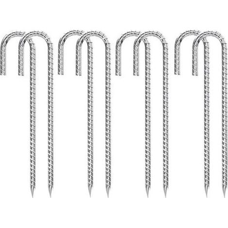 Lot de 8 Piquet d'ancrage au sol, Acier galvanisé, Forme J, 30 cm, Pour tente, trampoline, jardin (1/5)