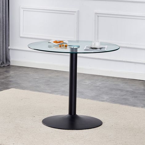 Table basse design moderne en verre trempé, diamètre 85 cm, hauteur 76 cm, piètement en acier, style scandinave épuré, idéale pour salon chic et lumineux (1/5)