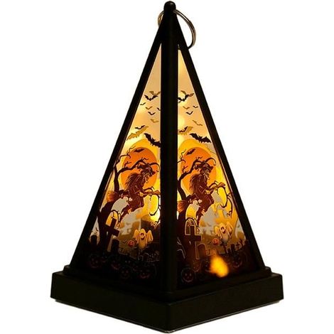 Lanterne portable d'Halloween à LED orange, lampe à flamme de crâne de sorcière citrouille, lanterne suspendue... Label (1/4)