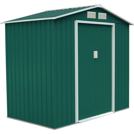 Cobertizo de Jardín con Base Metálica con Puerta 213x127x185cm Exterior Caseta de Jardín Herramienta Almacenamiento Verde (1/5)