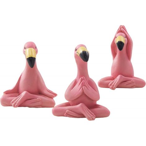 Lot de 3 figurines flamant rose yoga, mini statues décoratives, set assorti (1/5)