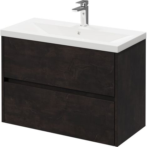 Montego Metallic Slate 800mm Wall Mounted Vanity Unit with 1 Tap Hole Basin and 2 Drawers (1/5)