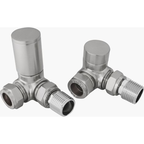 Round Head Manual Corner Radiator Rad Valves 1/2"x15mm Brass Satin Nickel