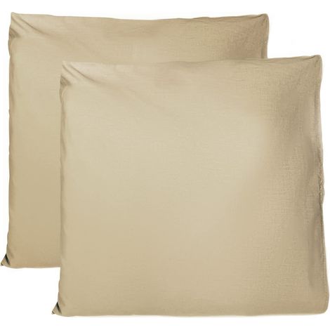 Taie Oreiller 100% Coton 60x60 CM Lot De 2, Taie d'oreiller Rectangulaire 100% Coton avec Fermeture - Beige (1/5)