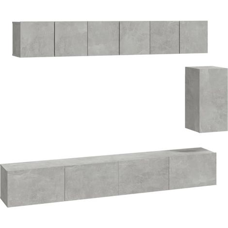 Conjunto de muebles mueble aparador TV televisión salón dormitorio sala de estar 6 piezas madera de ingeniería gris 020025048
