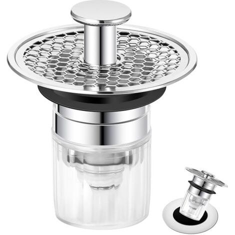 Tappo per lavabo da bagno da 34-37 mm, tappo universale a scomparsa per lavabo, tappo per lavabo da cucina e bagno, tappo per lavabo con filtro anti-intasamento e antiodore. (1/5)