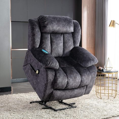 Sturdy and secure reclining chair with heat and vibration function, non-slip fabric for dad, mom, elderly people (black) (1/5)