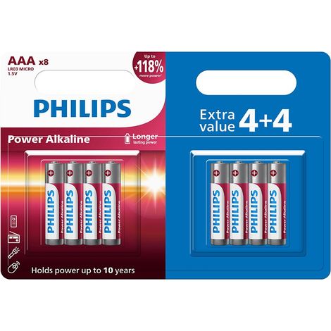 Pila power alcalina aaa, lr03, 1,5 v, ø10,5 x 44,5 mm, blíster 8 (4+4) uds