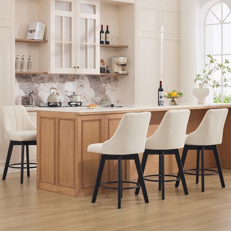 Taburete giratorio con respaldo, tejido chenilla beige, lote de 2, 53,5 x 53 x 94,5 cm DESVIAE (1/5)
