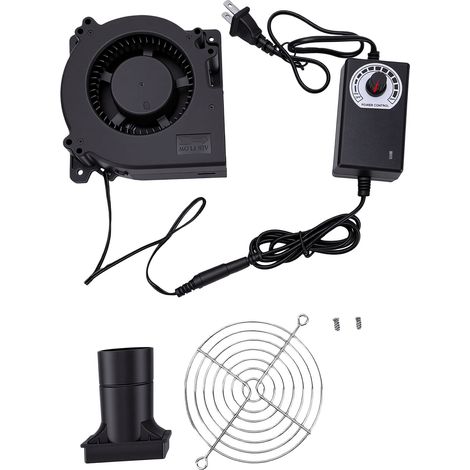 Ventilateur de 120 x 32 mm avec flux d'air puissant et variateur de vitesse, grille de protection métallique pour poêle à bois ou cheminée. Prise américaine. (1/5)