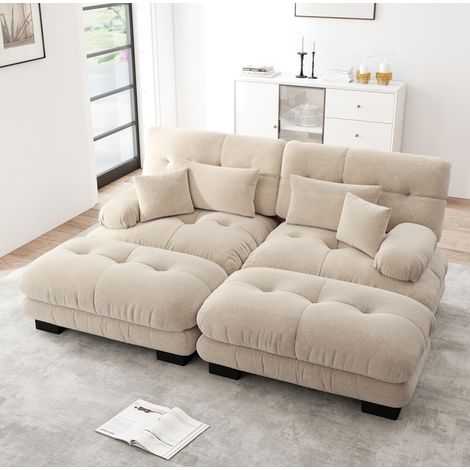 Sofá salón modular chenilla con otomanas café OKMYHOME (1/5)