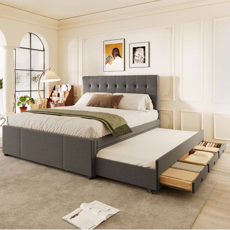 lit adulte double rangement gigogne 140x200 gris OKMYHOME (1/5)