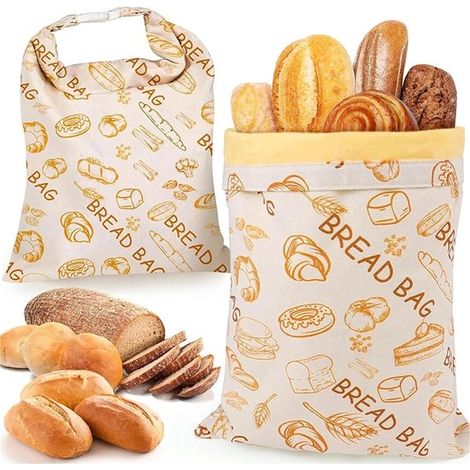 Sacs à pain - Lot de 2 - Dimensions : 30 x 43 cm - Conviennent pour le pain maison, les sacs de conservation en coton et en lin - Sacs à pain au levain (1/5)
