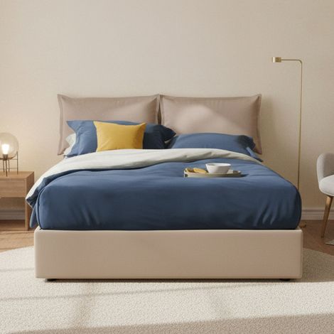 Talamo Italia Cama matrimonial Lucrezia, Cama contenedor con tapizado en ecopiel, 100% Made in Italy, Apertura frontal, adecuado para colchón Cm 140x200, Tórtola, con embalaje reforzado (1/5)