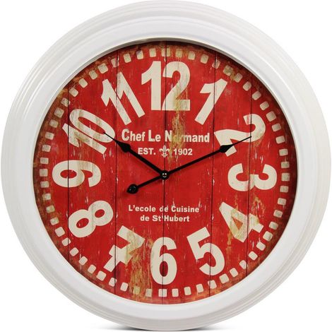 Horloge ancienne murale chef le normand - Métal - Rouge-Bordeaux - Décoration d'Autrefois (1/3)