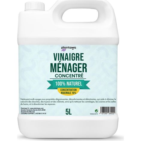 Vinaigre Ménager 10º 5L  Vinaigre ménager haute concentration  Nettoyant multi-usages pour sols, cuisine, vitres, salle de bain  Format économique (1/5)