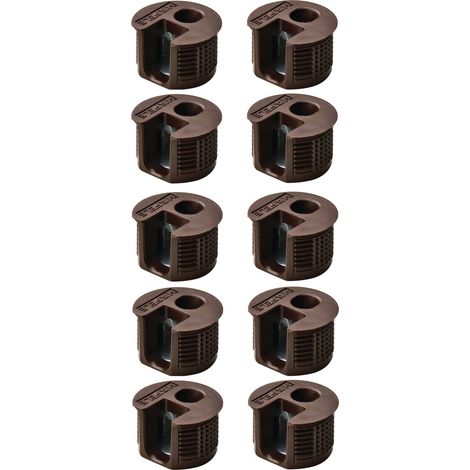 10x boitier excentrique 15mm assemblage plastique insert acier épaisseur bois 19mm marron connecteur meuble (1/2)