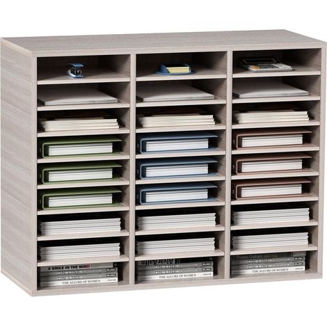 Organisateur de Bureau Trieur de Fichiers 27 Compartiments en MDF 80x30,5x63 cm Rangement Courrier et Dossiers Gris (1/5)