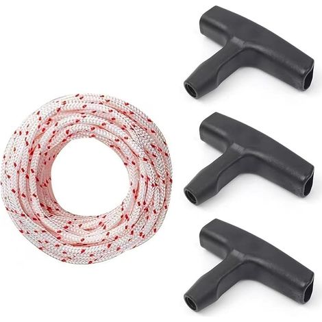 Corde de Démarreur à Rappel de 10 Mètres 3,0 mm, Corde de démarrage avec 3 Poignées de Démarrage pour Tondeuse à Gazon, Tronçonneuse, Débroussailleuse et Autres Moteurs de Coupe