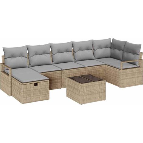 Sofa Set with Cushion 8 pcs Beige and Light Grey Poly Rattan vidaXL