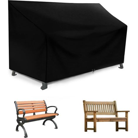 Telo di copertura impermeabile per panchina da giardino a 2 posti LoveSeat, antivento, resistente ai raggi UV e agli strappi, in tessuto Oxford 210D, per divano a 2 posti, 134 x 66 x 63/89 cm, nero (1/5)
