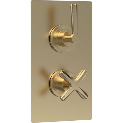 Connect Twin Concealed Crosshead Thermostatic Shower Valve (1 Outlets) - Brushed Brass - Balterley